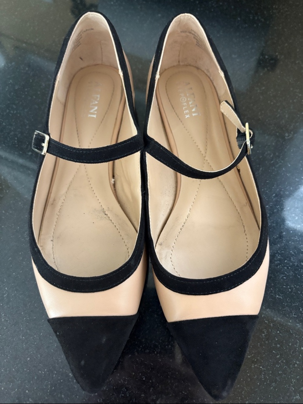 Alfani Two-Tone Black and Nude Pointed Mary Jane Flats
